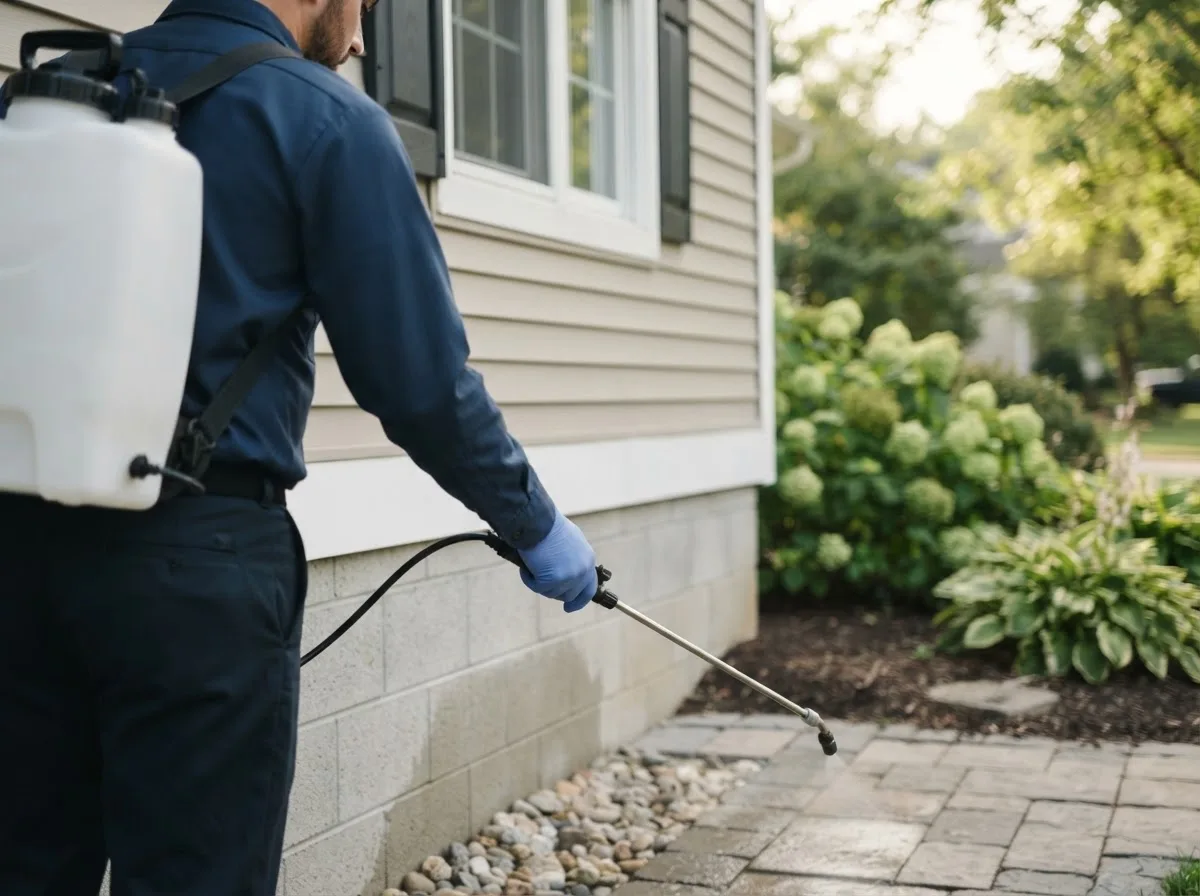 Pest control technician inspecting a home in Pocasset, MA